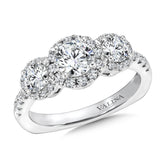 Three Stone Halo Engagement Ring